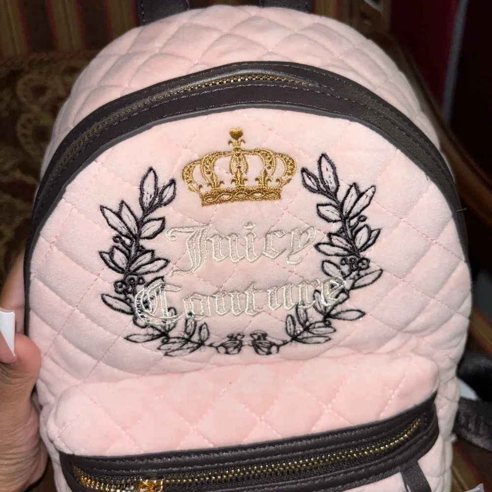 JUICY COUTURE PINK/ BROWN VELVET QUILTED BACKPACK ‼️